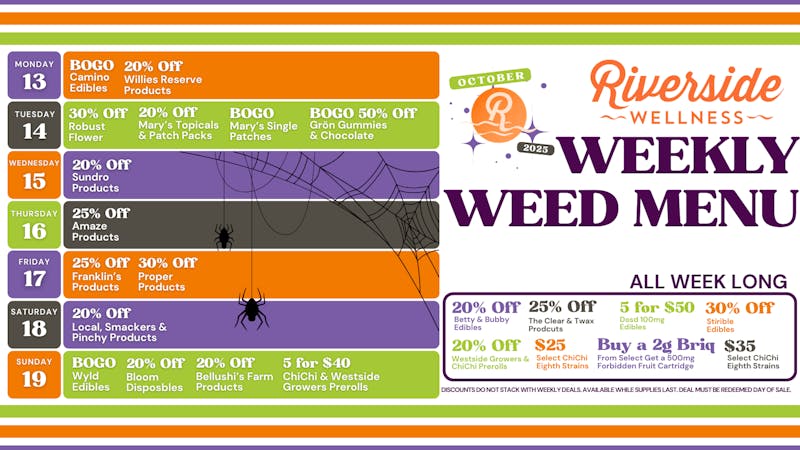 Riverside Wellness Weekly Weed Menu 10/13-10/19