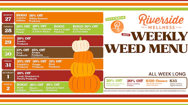 Riverside Wellness Weekly Weed Menu 10/27-11/2