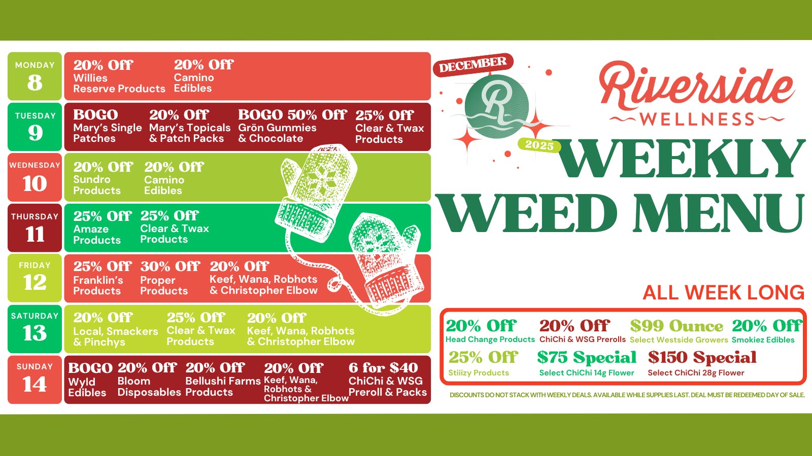 Riverside Wellness WEEKLY WEED MENU 12/15-12/21