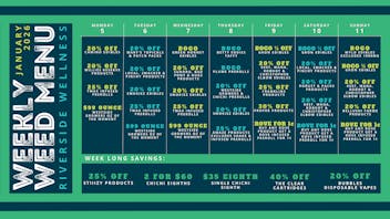 Riverside Wellness 2026 Weekly Weed Menu