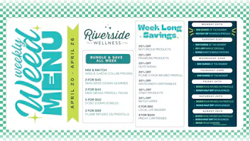 Riverside Wellness Weekly Weed Menu 4/20-4/26