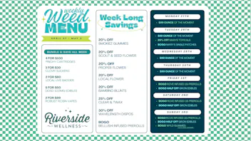 Riverside Wellness Weekly Weed Menu | April 27 - May 3