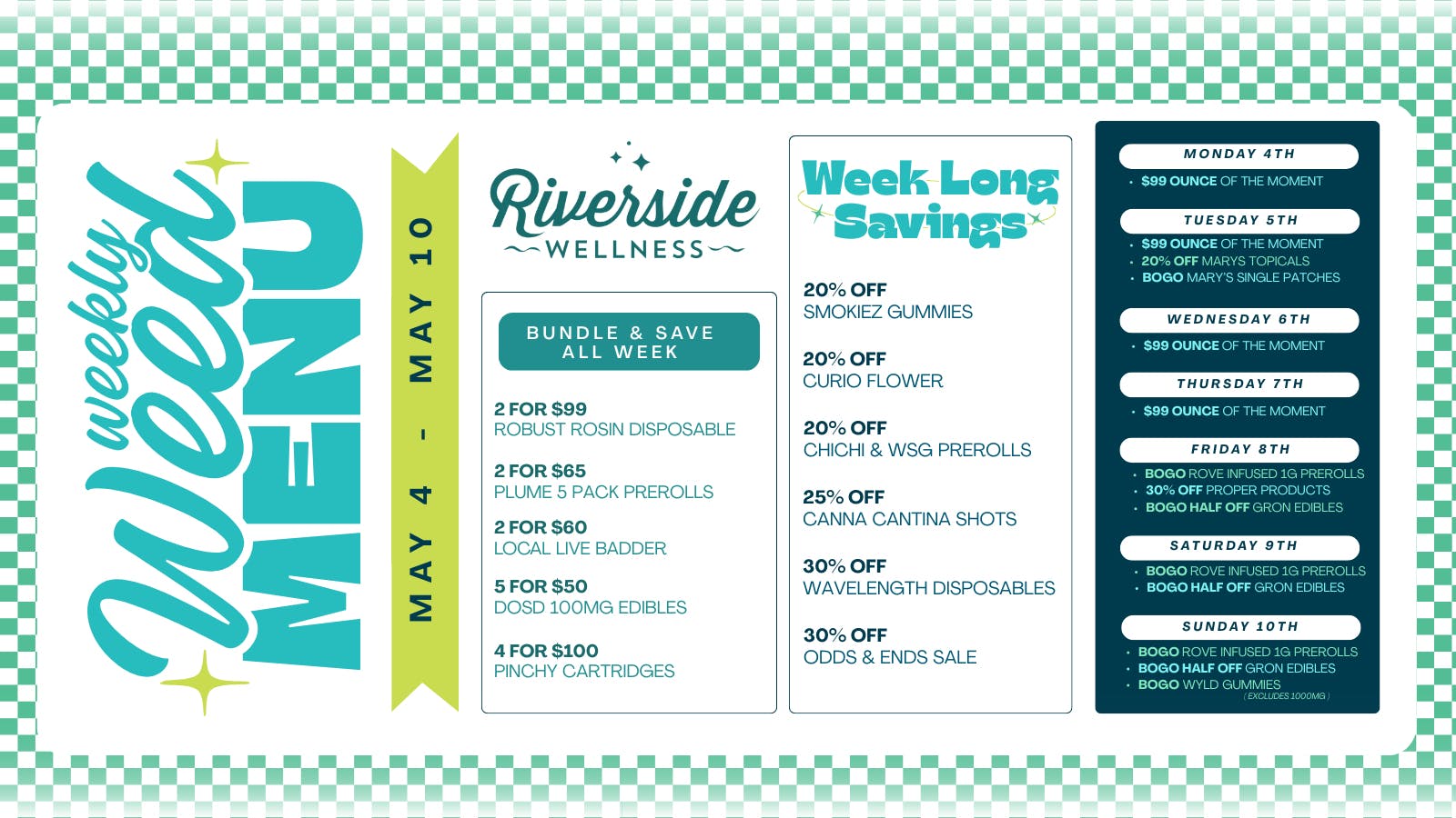 Riverside Wellness Weekly Weed Menu 5/4-5/10