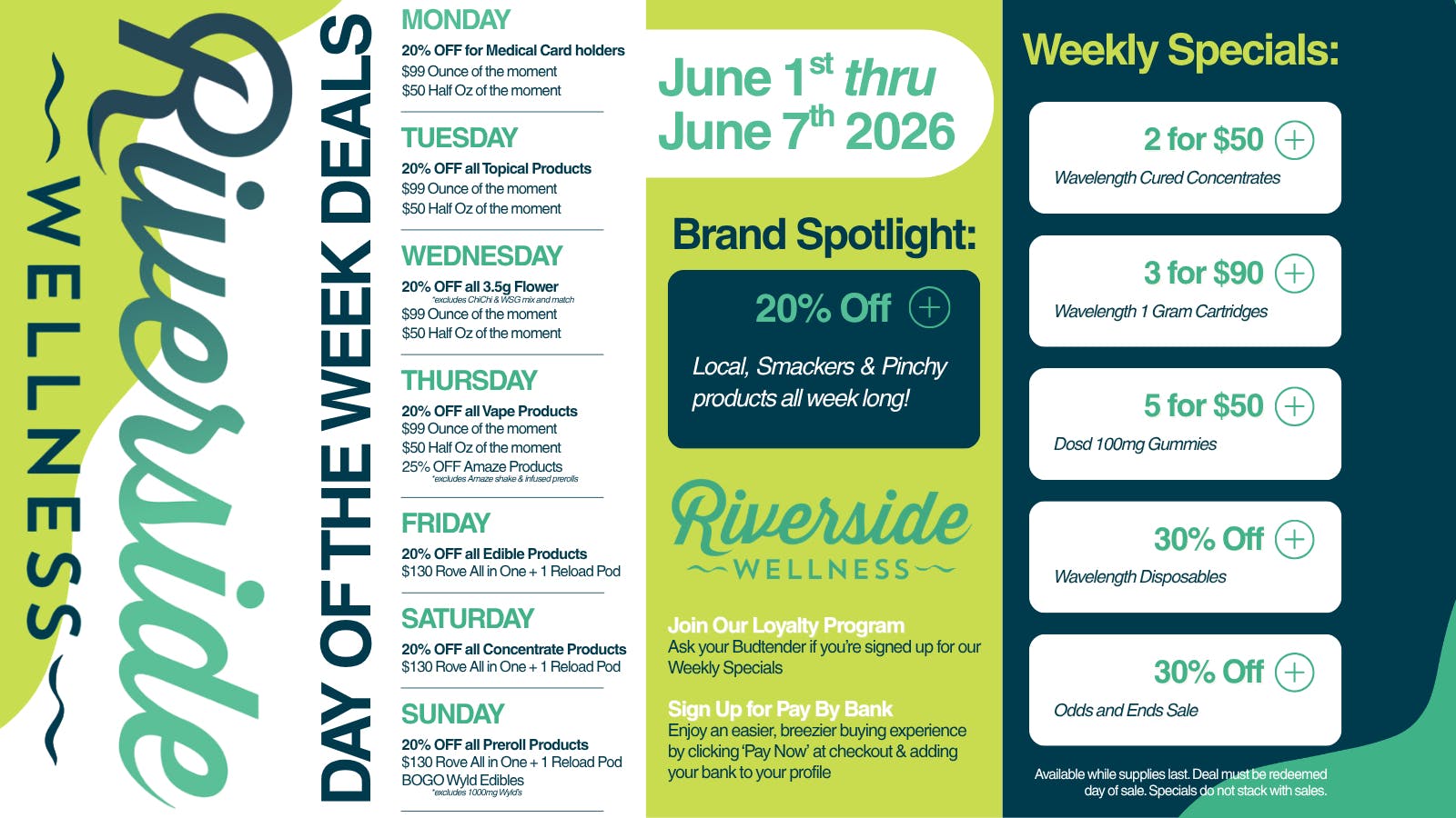 Riverside Wellness Weekly Specials Menu 6/1-6/7