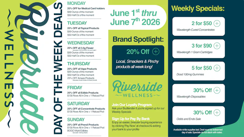 Riverside Wellness Weekly Specials Menu 6/1-6/7