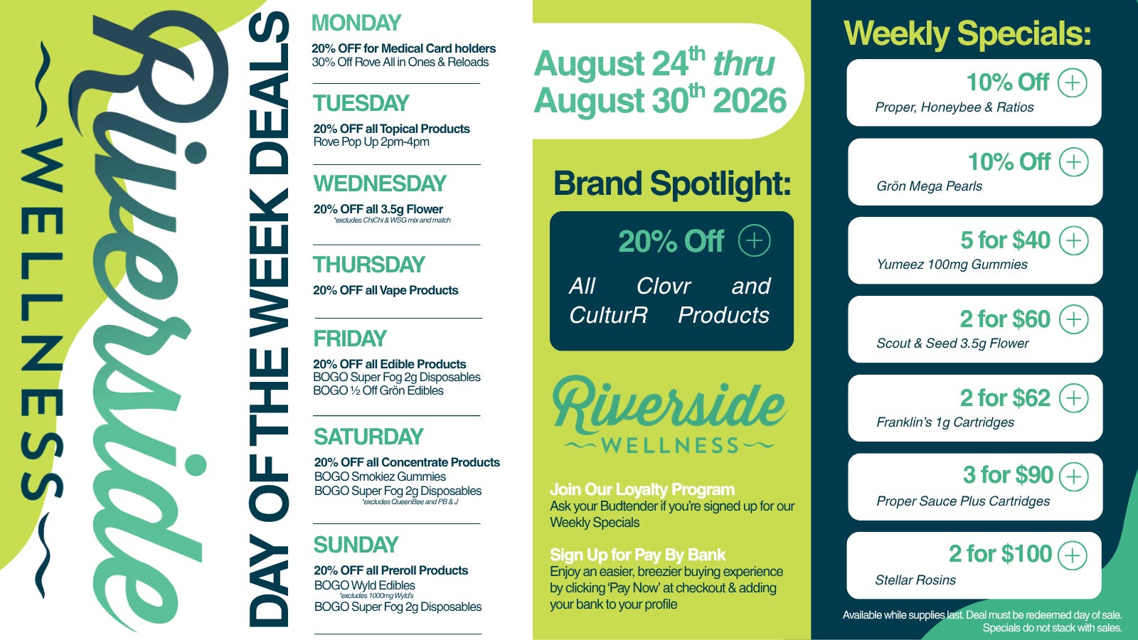 Riverside Wellness Weekly Weed Menu 8/24-8/30