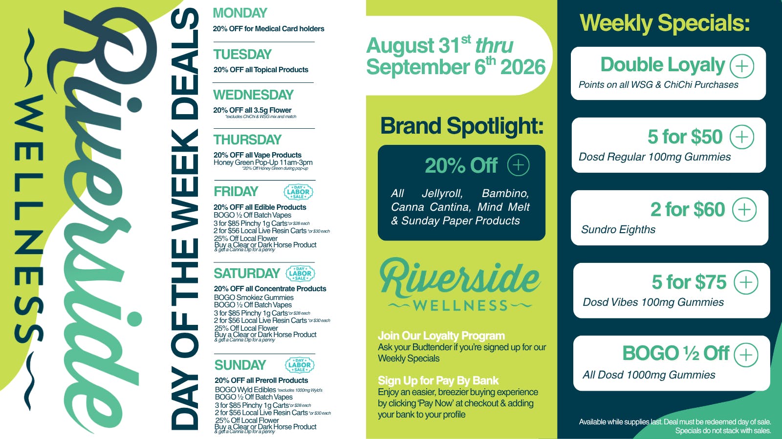 Riverside Wellness Weekly Weed Menu + Labor Day Deals 8/31-9/6