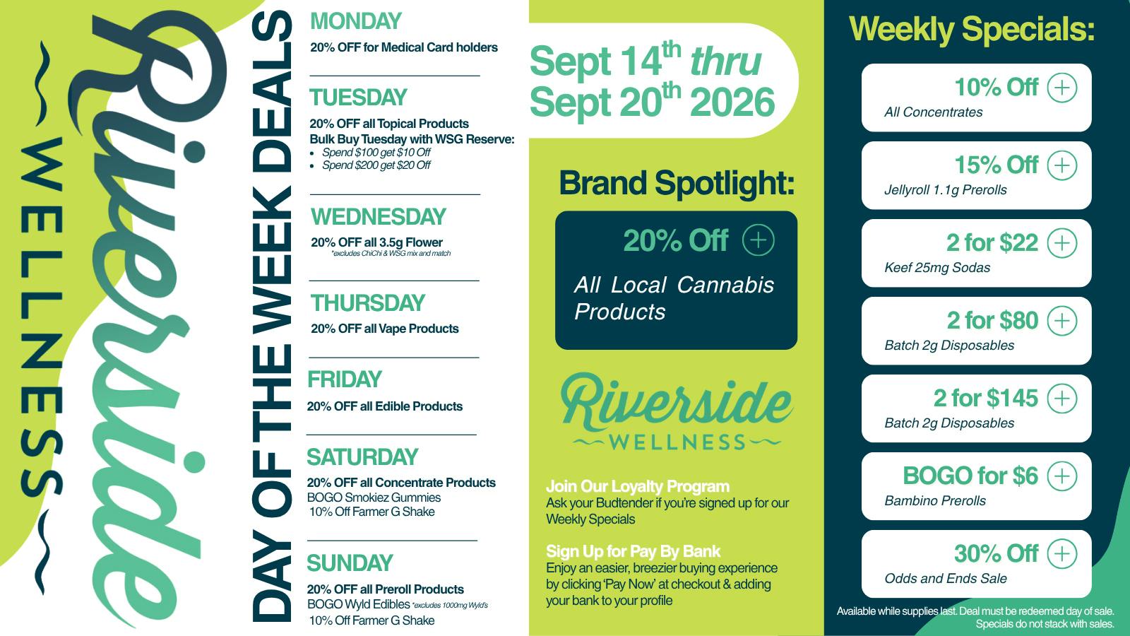 Riverside Wellness Weekly Weed Specials 9/14-9/19
