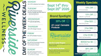 Riverside Wellness Weekly Weed Specials 9/14-9/19