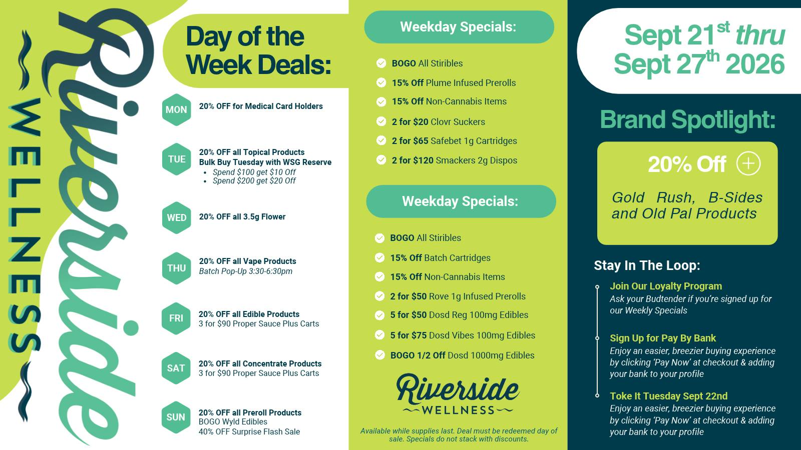 Riverside Wellness Weekly Weed Specials 9/21-9/27