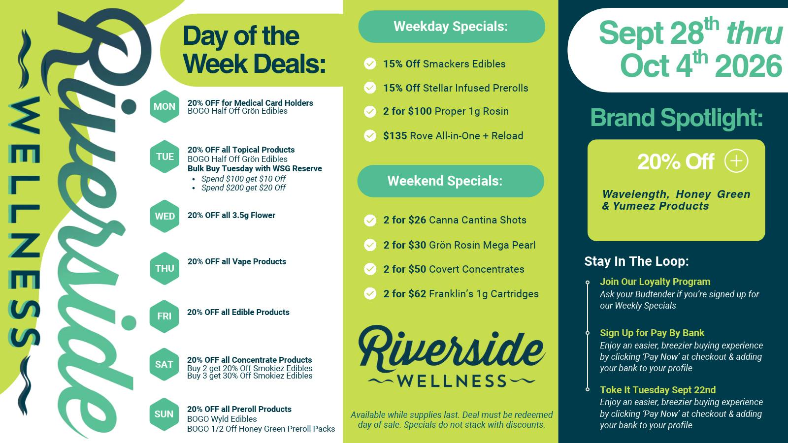 Riverside Wellness Weekly Weed Menu 9/28-10/4