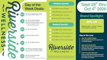 Riverside Wellness Weekly Weed Menu 9/28-10/4