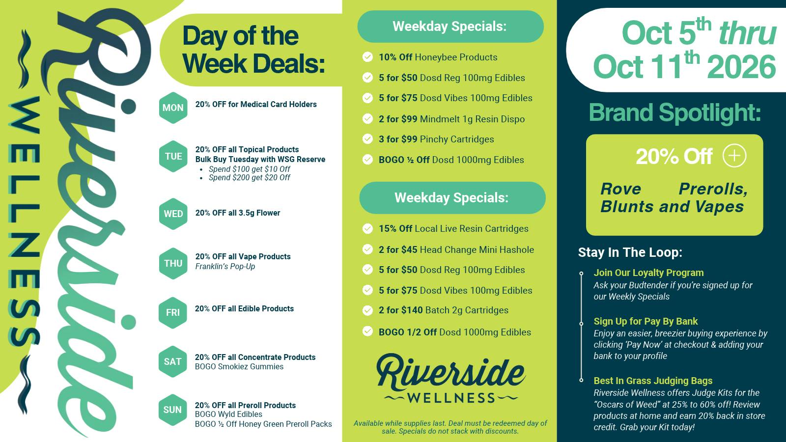 Riverside Wellness Weekly Weed Menu 10/4-10/11