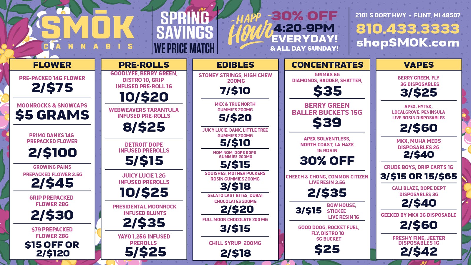 Smók Cannabis 25% OFF DELI,BOGO $39 OUNCE,50% OFF MUHA MEDS