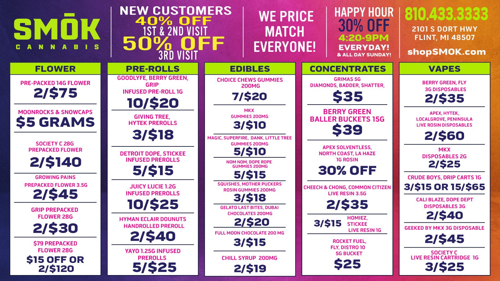 Smók Cannabis HAPPY HOUR 4:20-CLOSE EVERYDAY