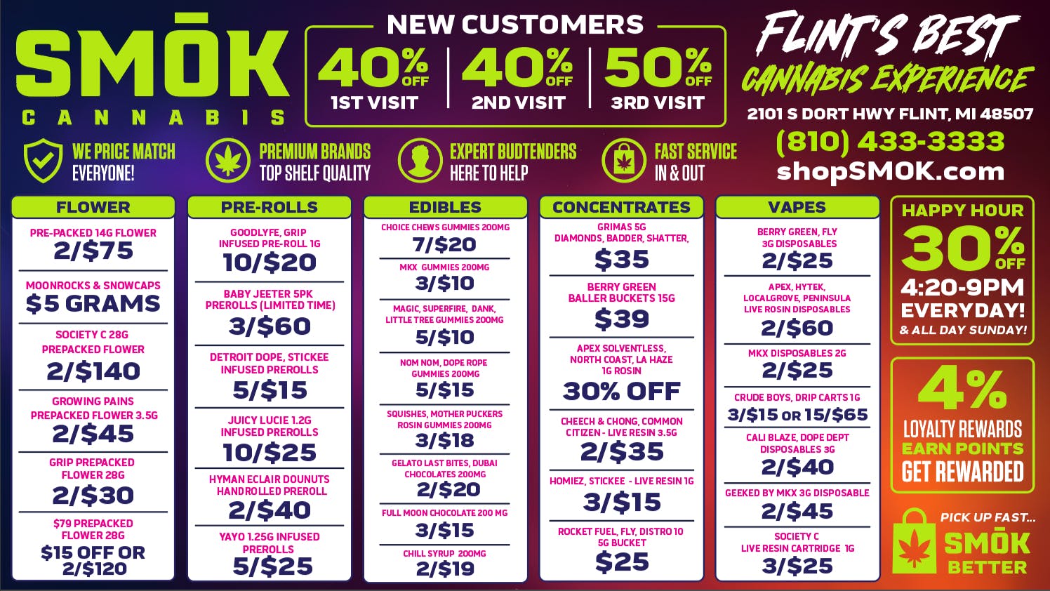 Smók Cannabis 30%OFF 4:20PM - CLOSE EVERYDAY HAPPY HOUR