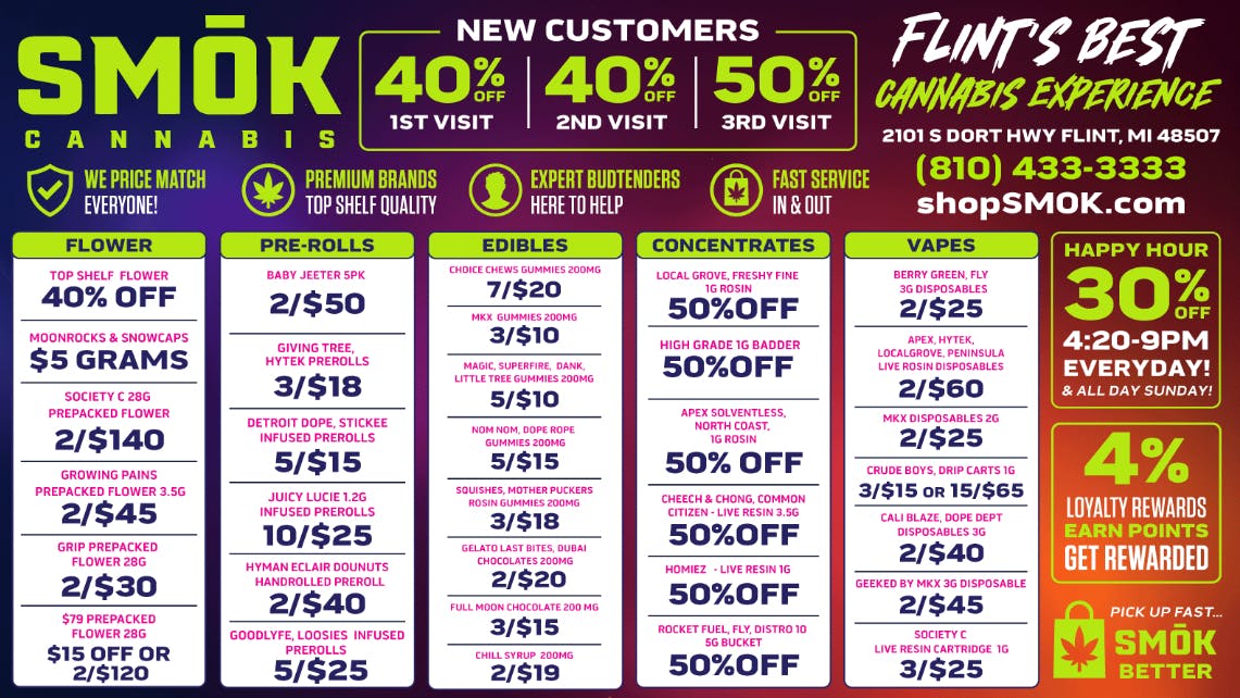 Smók Cannabis 30%OFF HAPPY HOUR 4:20- CLOSE EVERYDAY