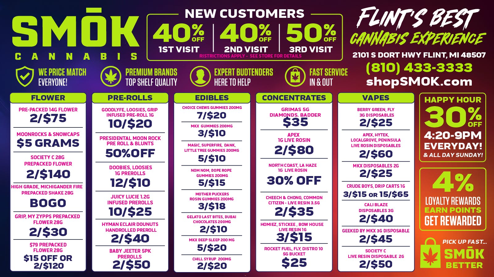 Smók Cannabis 30%OFF HAPPY HOUR 4:20- CLOSE EVERYDAY
