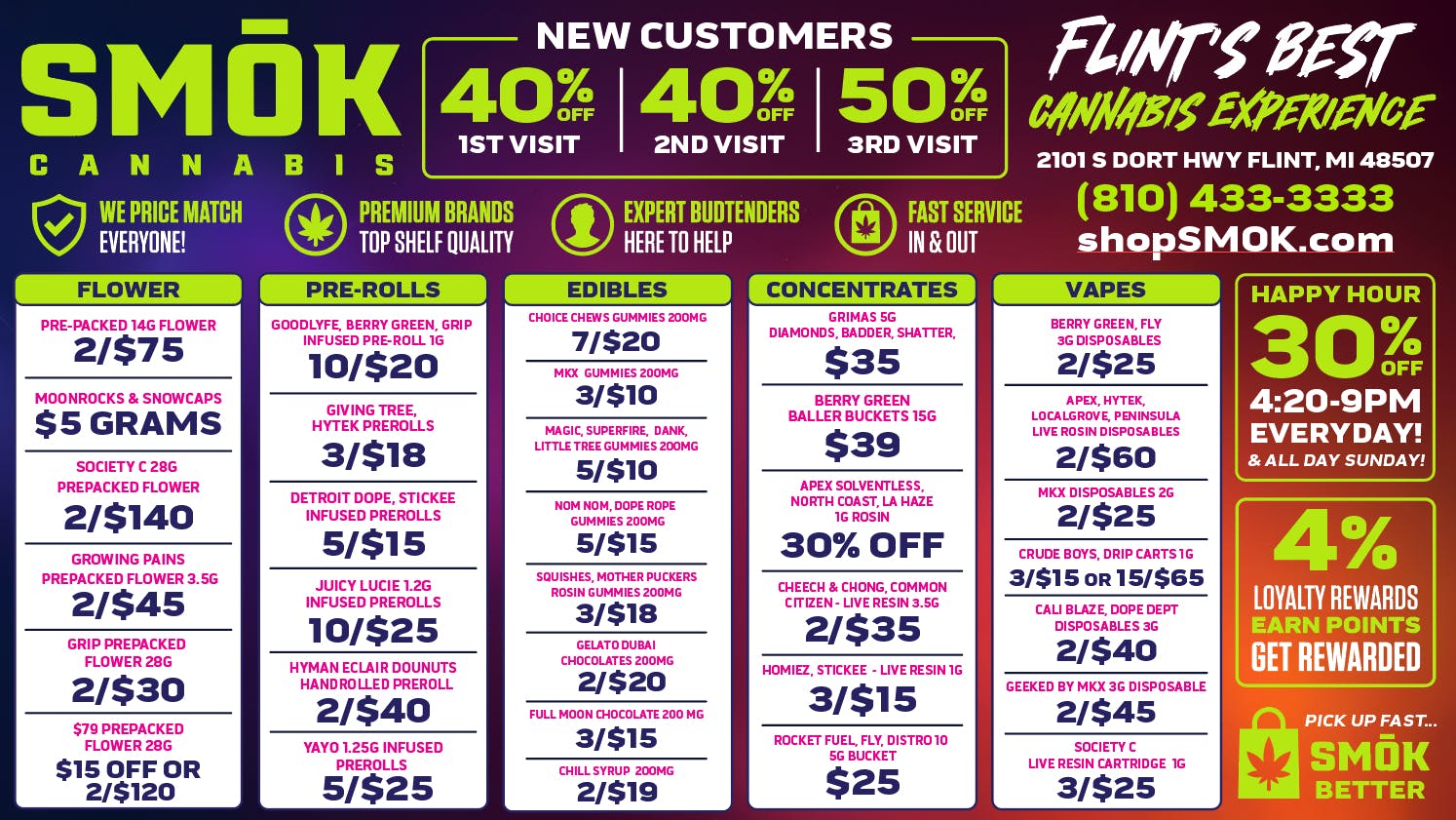 Smók Cannabis 30%OFF HAPPY HOUR 4:20- CLOSE EVERYDAY