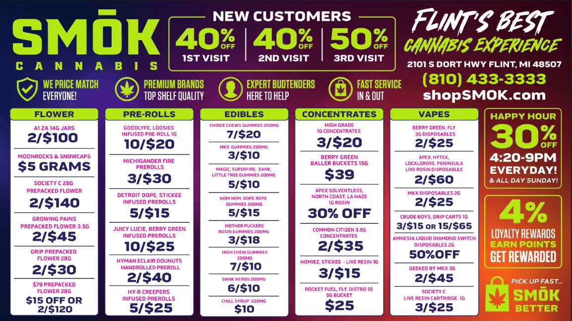 Smók Cannabis 30%OFF HAPPY HOUR 4:20- CLOSE EVERYDAY