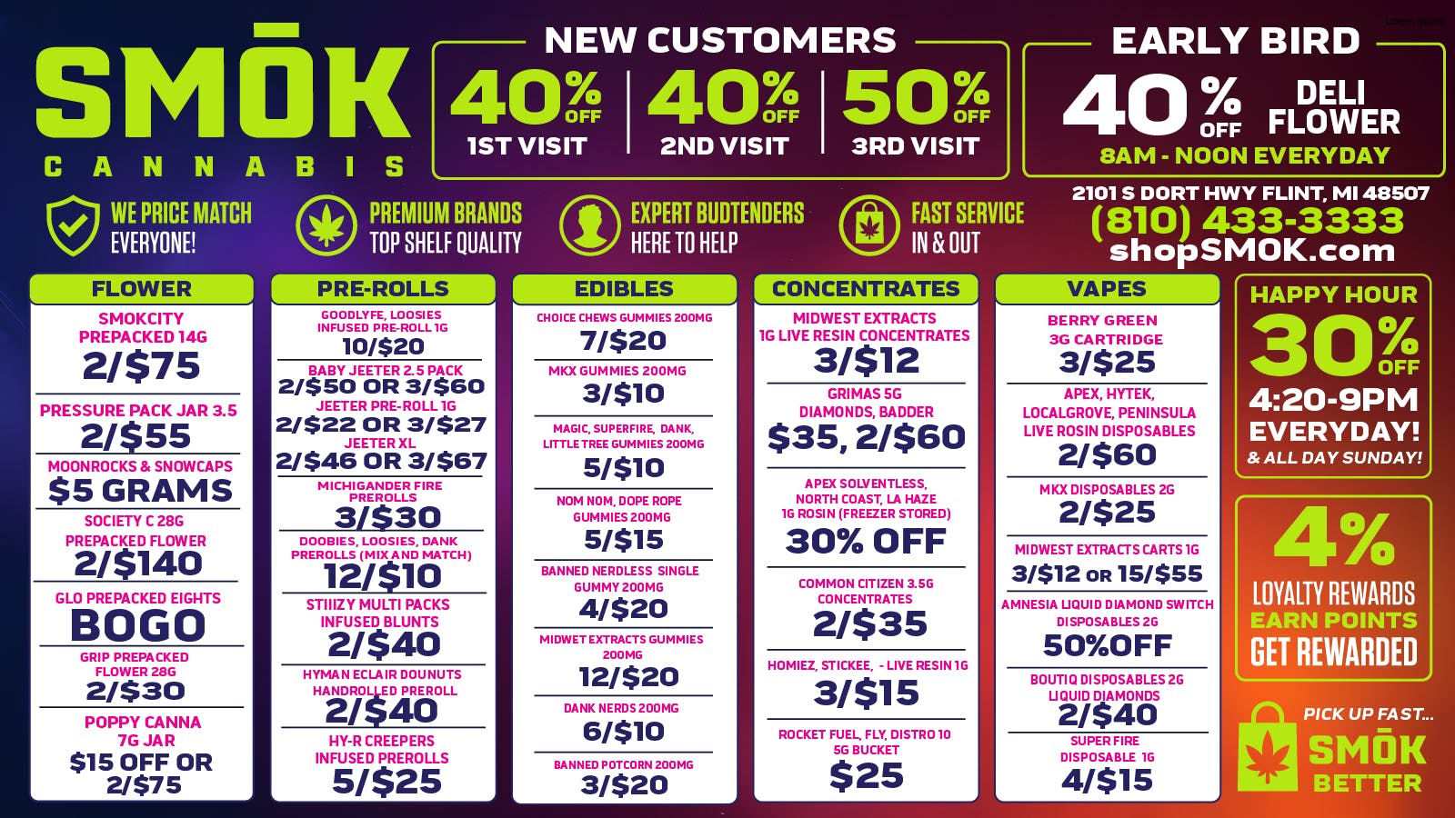 Smók Cannabis 40% OFF DELI FLOWER EARLY BIRD