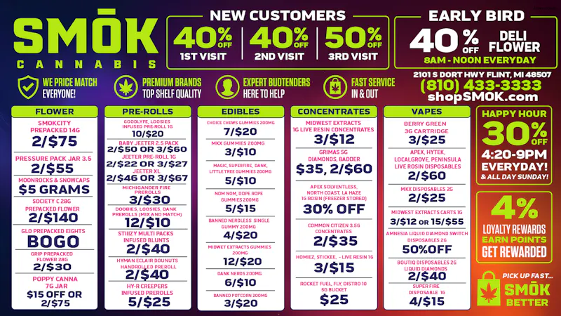 Smók Cannabis 40% OFF DELI FLOWER EARLY BIRD