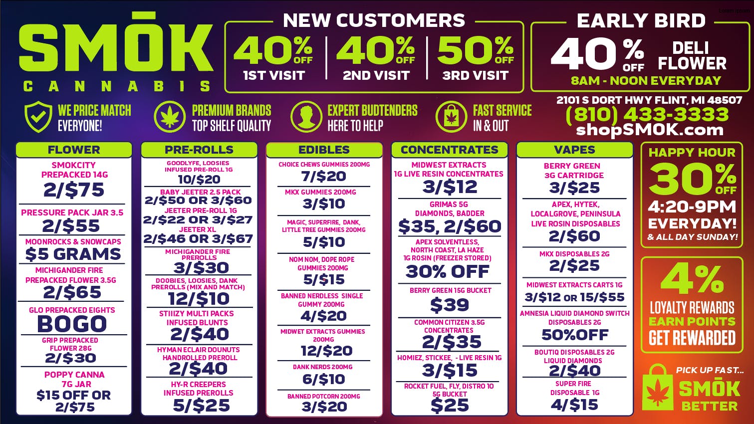 Smók Cannabis 40% OFF DELI FLOWER EARLY BIRD