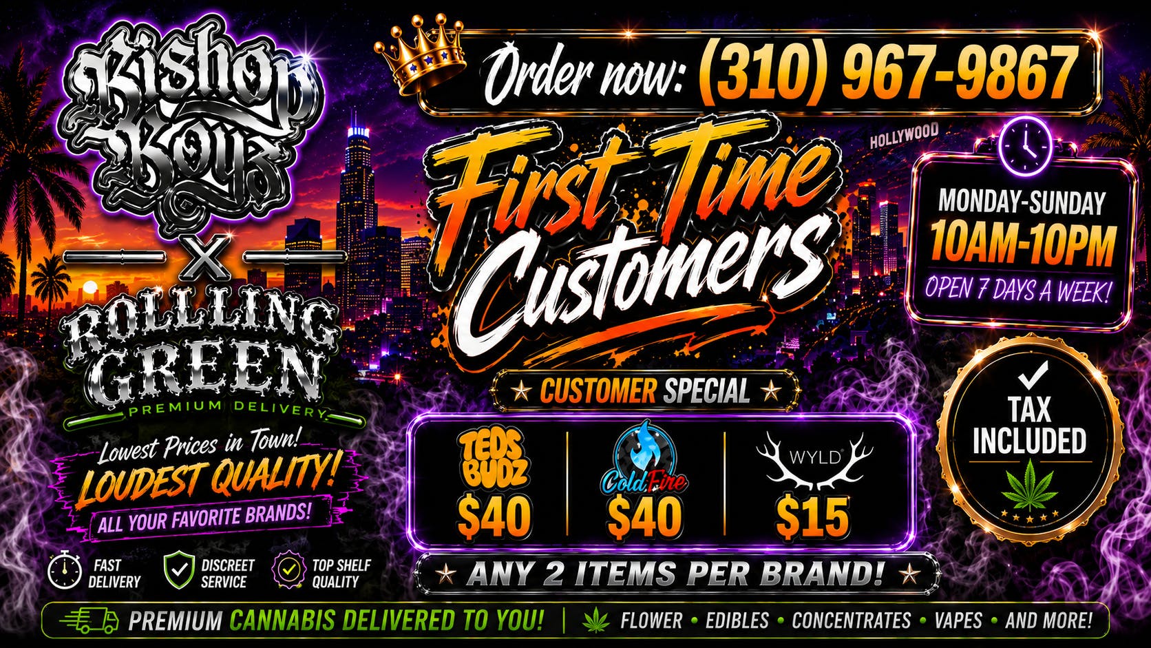 Bishop Boyz Delivery First time Customers deals!
