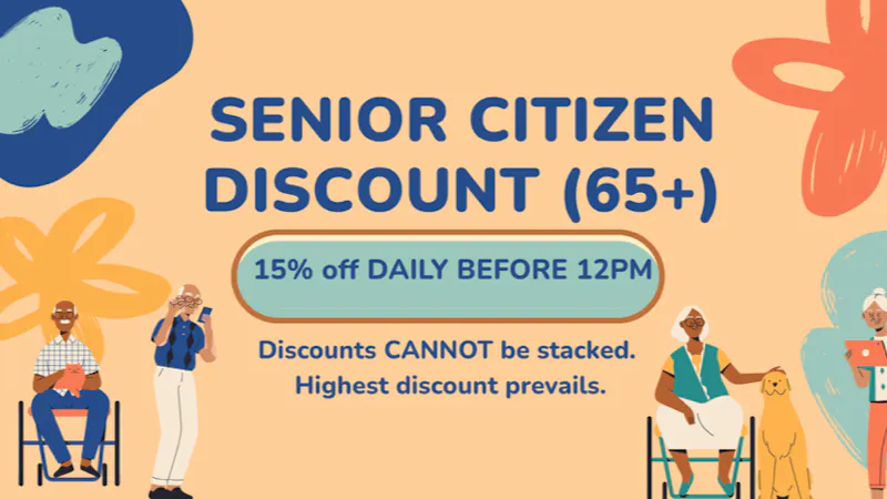 1 Connection 15% off for 65+ before 12pm