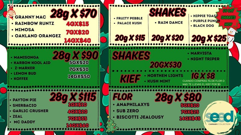 Seed Cannabis Collection UNETE NUESTRO.WAPP.TRIM20X$20 FLOR|28GX$45|28X$65