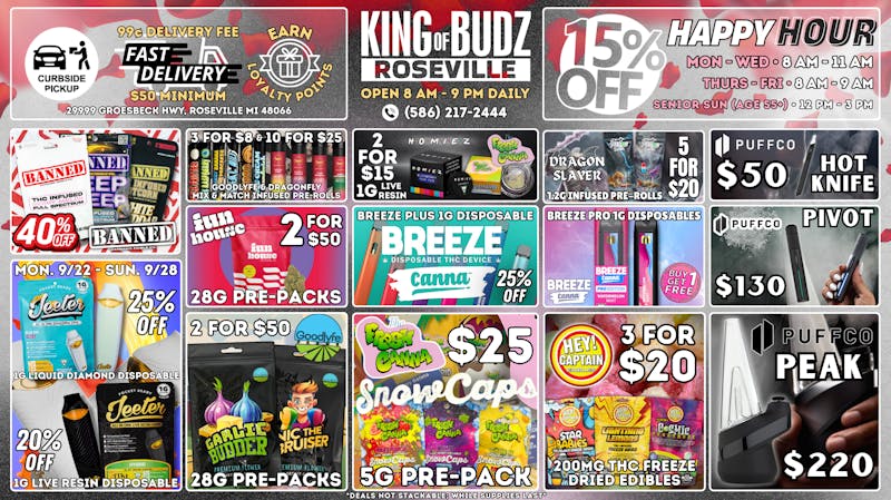 King of Budz Roseville JEETER & BREEZE DISPOSABLE DEALS💨40% OFF BANNED🍬