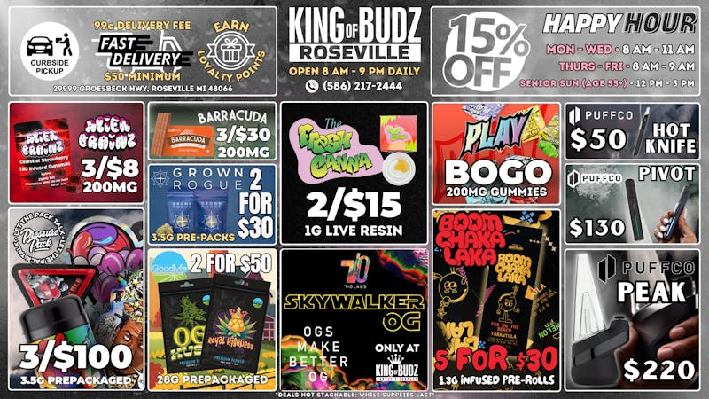 King of Budz Roseville Deals For The Week Of 9/29-10/4