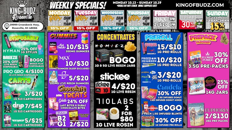 King of Budz Roseville 30% OFF CANDELA & TOKERS CHOICE INFUSED PREROLLS🔥