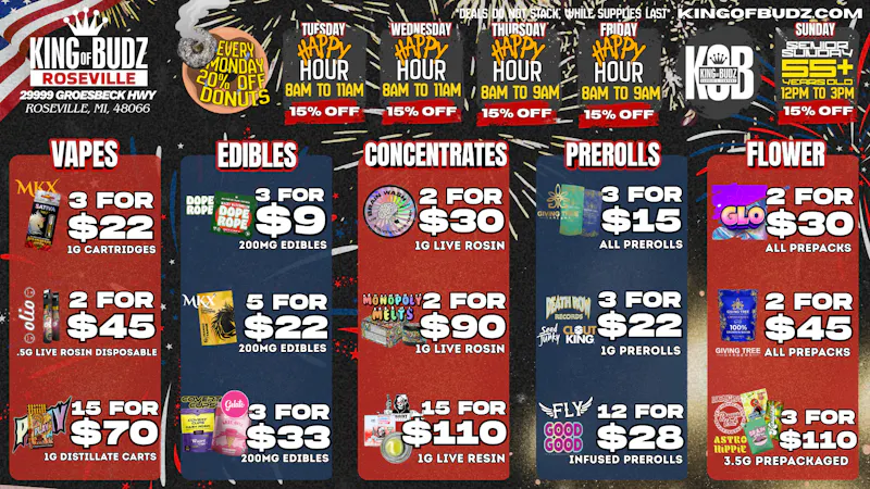 King of Budz Roseville KOB Roseville Deals 6/29-7/5