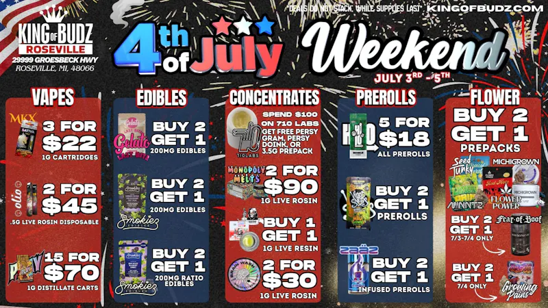 King of Budz Roseville KOB ROSEVILLE 4TH OF JULY WEEKEND DEALS