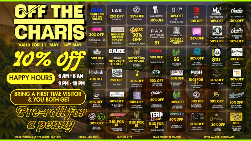 Off the Charts - Sylmar Smokin’ Hot Weekday Deals 🤷🏽‍♀️