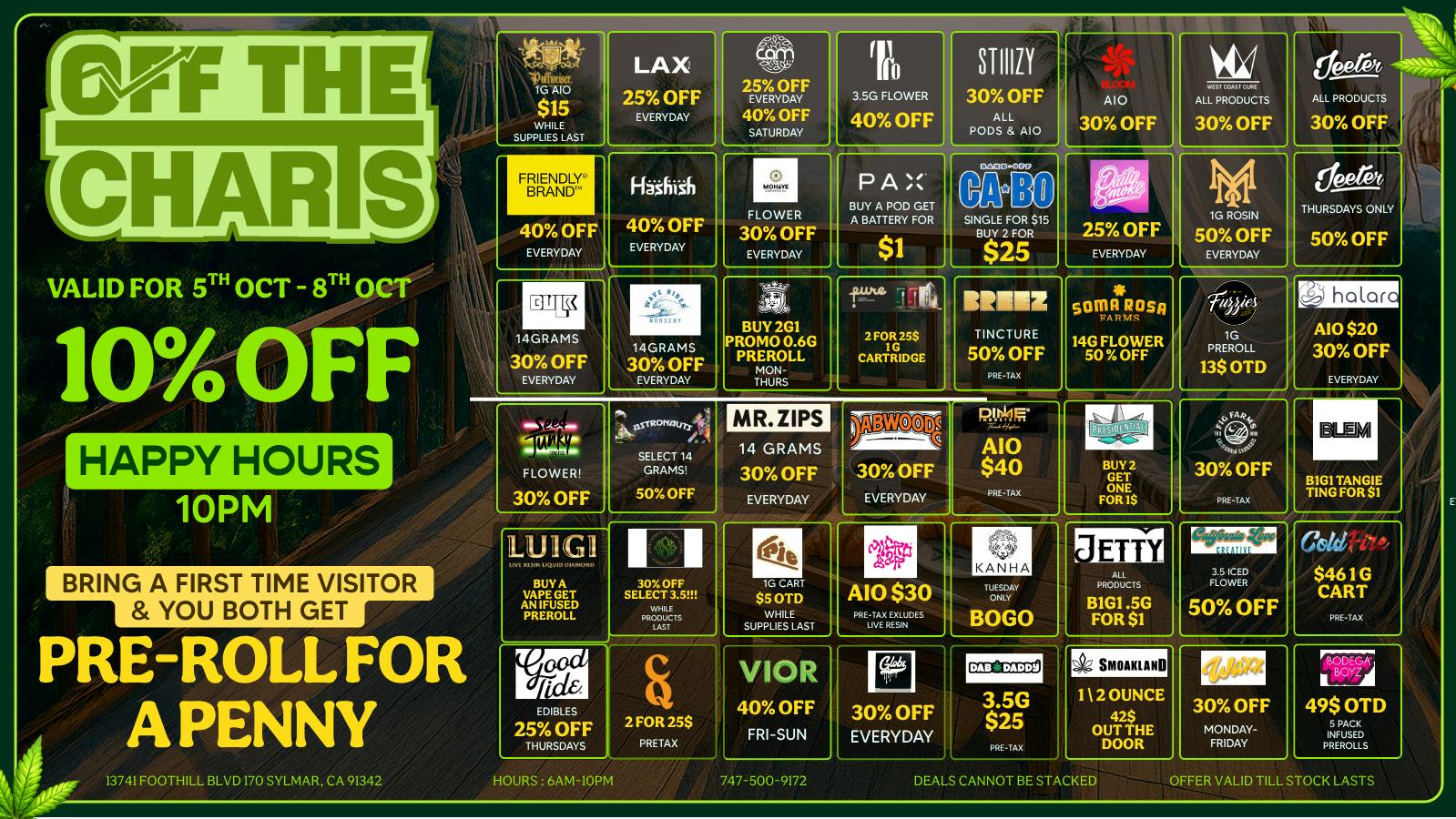 Off the Charts - Sylmar SMOKIN HOT WEEK DAYS DEALS!!!!!