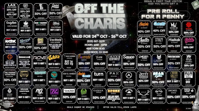 Off The Charts - Eagle Rock FIRE DEALS ALL WEEKEND!!
