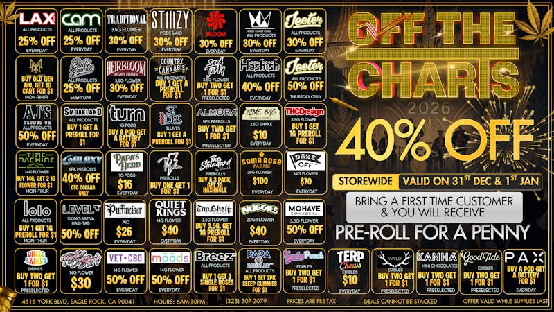 Off The Charts - Eagle Rock START THE NEW YEAR RIGHT - BEST DEALS IN LA!