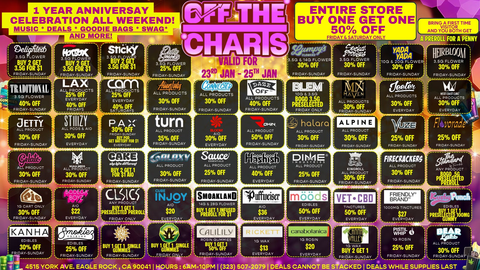 Off The Charts - Eagle Rock 1 YEAR ANNIVERSARY PARTY! BEST DEALS OF THE YEAR!