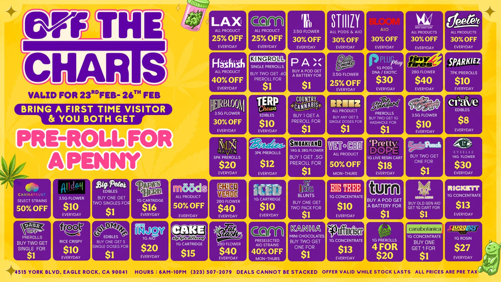 Off The Charts - Eagle Rock FINISH FEBRUARY FAB WITH THE BEST LA DEALS!