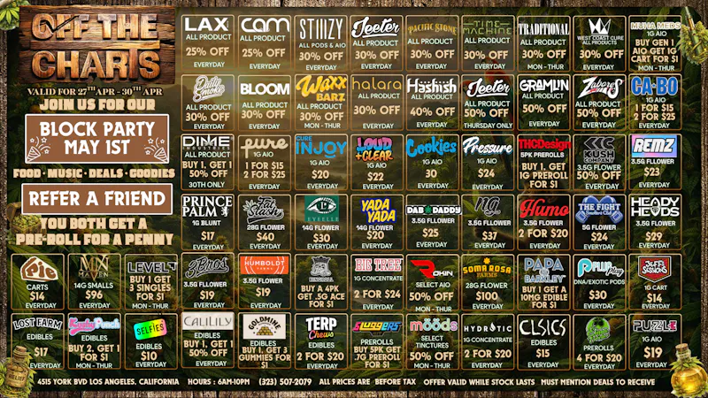Off The Charts - Eagle Rock END APRIL RIGHT WITH THE BEST DEALS IN LA!