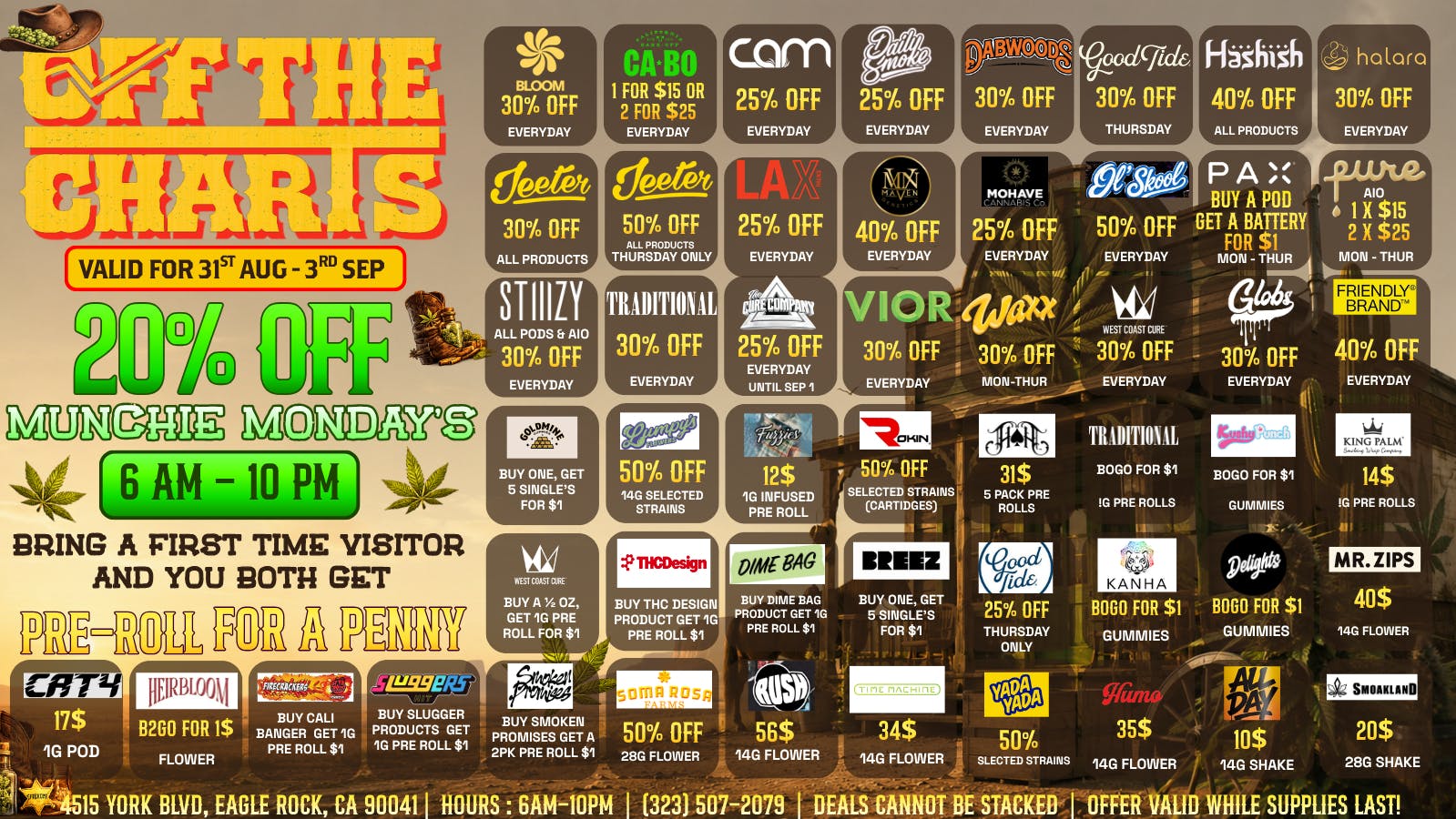 Off The Charts - Eagle Rock SMOKIn DEALS | 20% OFF RETURNING PATIENTS!!