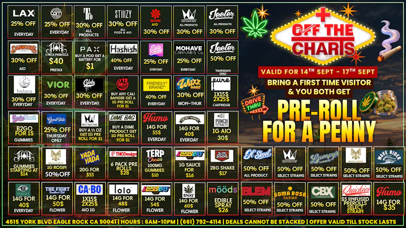 Off The Charts - Eagle Rock 20% OFF RETURNING CUSTOMERS, SAY HIGH
