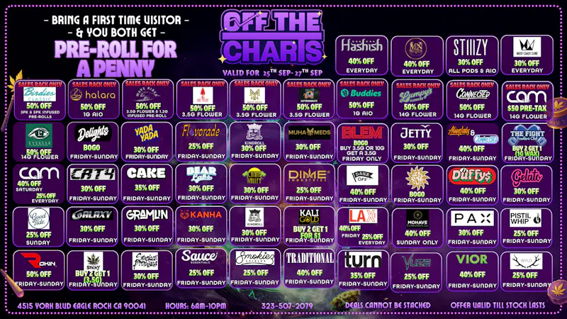 Off The Charts - Eagle Rock HOT WEEKEND DEALS 🔥💨 20% OFF RETURNING CUSTOMERS