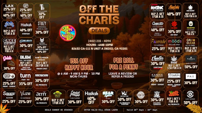 Off the Charts - Indio OTC INDIO - 25% OFF FIRST TIME PATIENTS