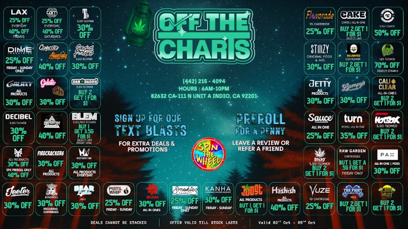 Off the Charts - Indio OTC INDIO - FIRST TIME PATIENTS GET 25% OFF!