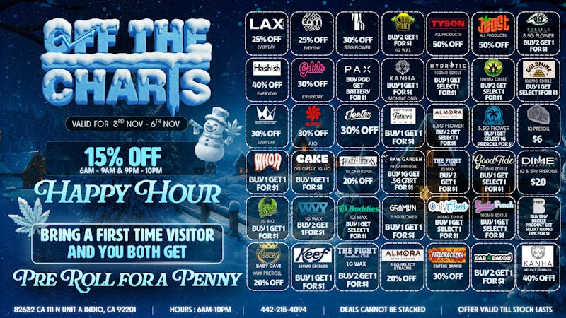 Off the Charts - Indio START YOUR NOVEMBER OFF RIGHT🔥DEALS DEALS DEALS