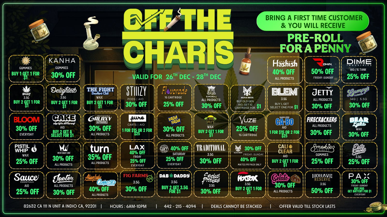 Off the Charts - Indio HAPPY HOLIDAYS FROM OTC INDIO - *WEEKEND DEALS*