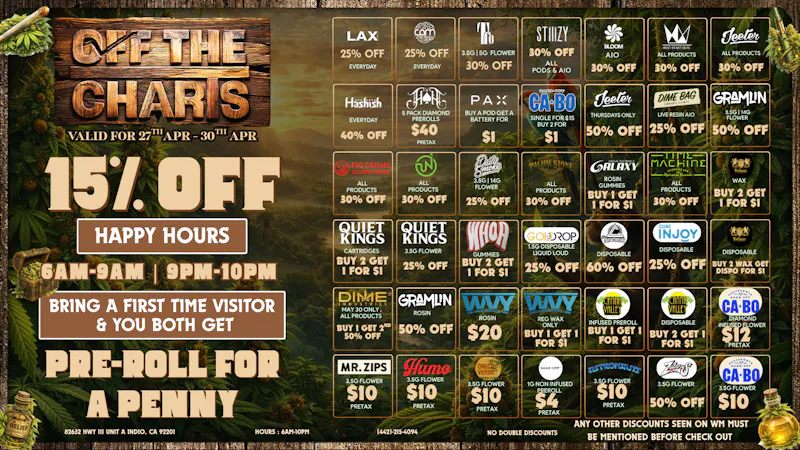 Off the Charts - Indio BRING IN SPRING WITH THESE DEALS!